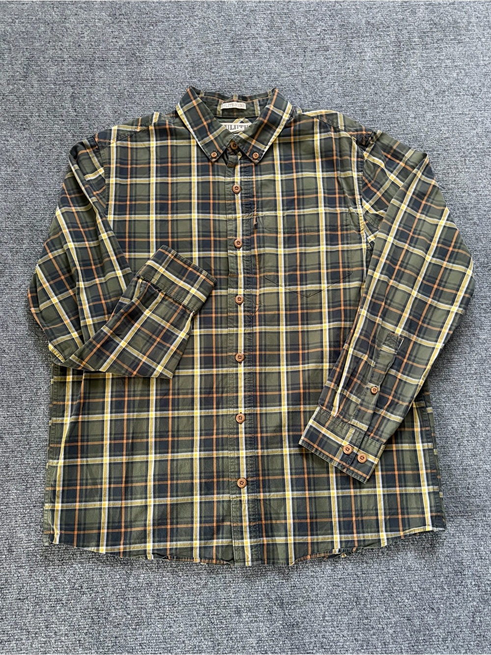 Duluth Trading Co Plaid Button Down Shirt Mens Large Green Long Sleeve Cotton